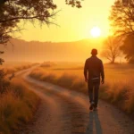 person walking toward sunrise symbolizing personal renewal